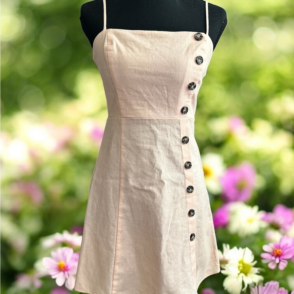 Copper Key. Light Pink Button-Accent Mini Dress
